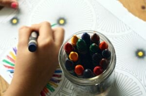 crayons, coloring book, coloring